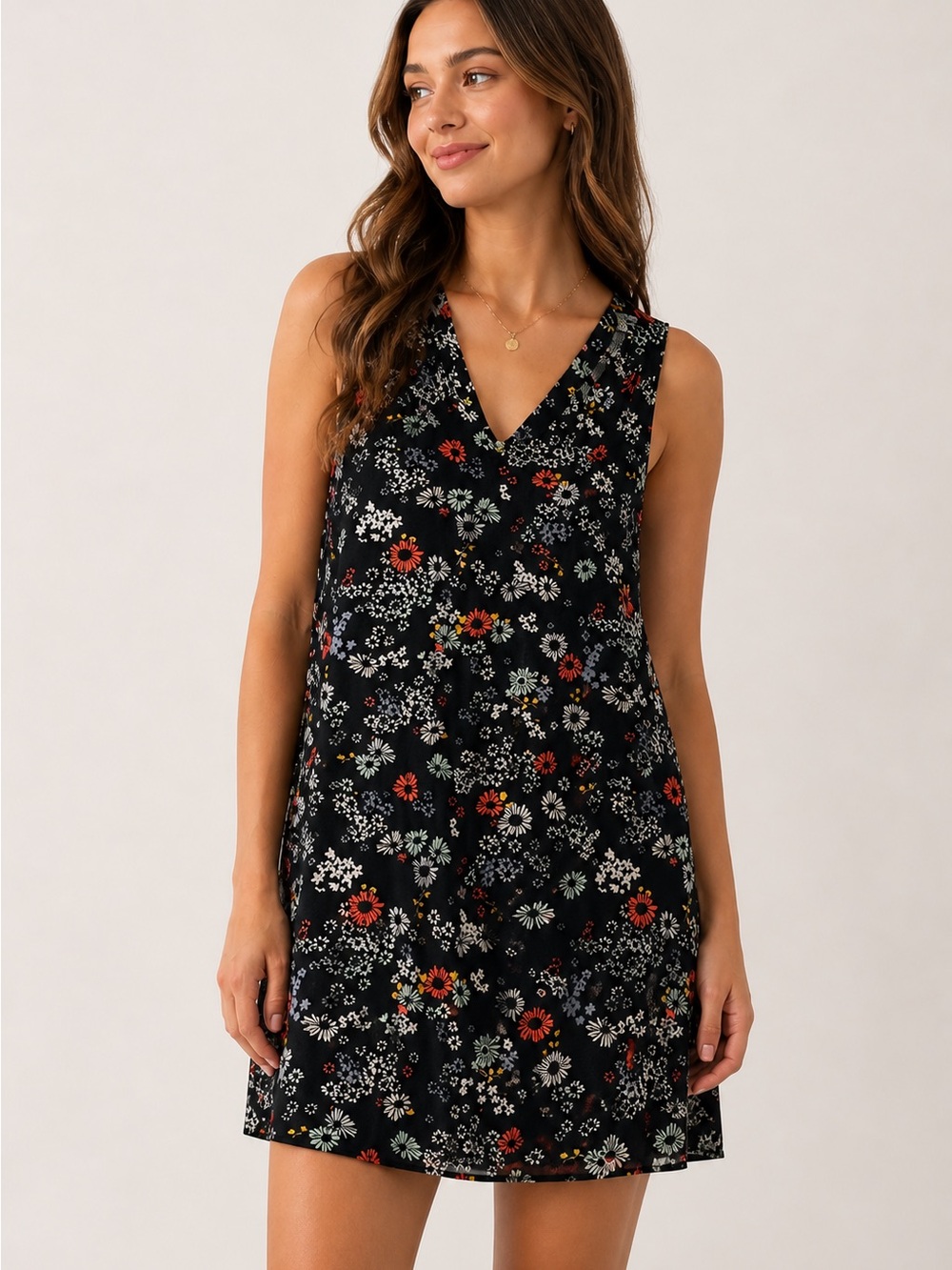 Old Navy Black Floral Scoop-Neck Shift Dress
